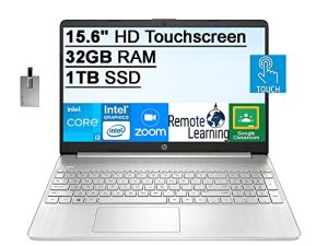 2022 HP 15.6 "HD Touchscreen Laptop Computer، 10th Gen Intel Core i3-1005G1، 32GB RAM، 1TB SSD، Intel UHD Graphics 620، HD Audio، HD Webcam، USB-C، Bluetooth، Win 10، Silver، 32GB SnowBell USB Card