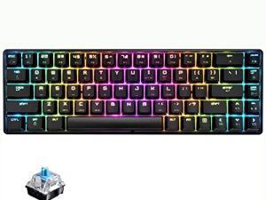 لوحة مفاتيح ميكانيكية LexonElec T8 بنسبة 60٪: إضاءة خلفية RGB ، مفتاح أزرق نقر ، مقاوم للانسكاب ، مفاتيح قابلة للتخصيص ، مفاتيح مخصصة للوسائط المتعددة ، أسود فائق الصغر