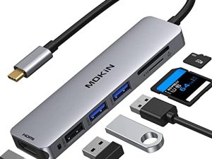 محول USB C Hub HDMI لجهاز MacBook Pro 2019/2018/2017 ، MOKiN 5 في 1 Dongle USB-C إلى HDMI ، قارئ بطاقات Sd / TF ومنفذين USB 3.0 (رمادي فلكي)