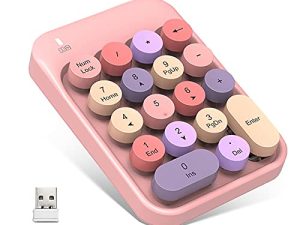 لوحة أرقام لاسلكية من Alkem 2.4 جيجاهرتز لوحة مفاتيح رقمية لاسلكية بتصميم عتيق أغطية مفاتيح مستديرة ذات 18 مفتاحًا لوحة مفاتيح رقمية محمولة مع مستقبل USB لأجهزة الكمبيوتر المحمول والكمبيوتر المحمول والسطح و Mac والوسادة (وردي)
