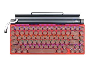 RAZEAK Typewriter Keyboard Wireless ، Retro Keyboard Typewriter Style Bluetooth 5.0 Multi Devices Connection for iPad / Mac / PC / Laptop واجهة USB-C مطورة (جلد أحمر)