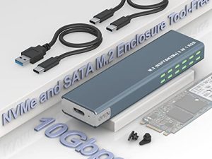 حاوية M.2 NVMe و SATA SSD خالية من الأدوات ، 10Gbps USB 3.2 Gen2 ، USB C Thunderbolt 4/3 ، حاوية M.2 NVMe SSD خارجية من الألومنيوم تدعم مفاتيح M ، B&M بحجم 2230/2242/2260/2280 SSD