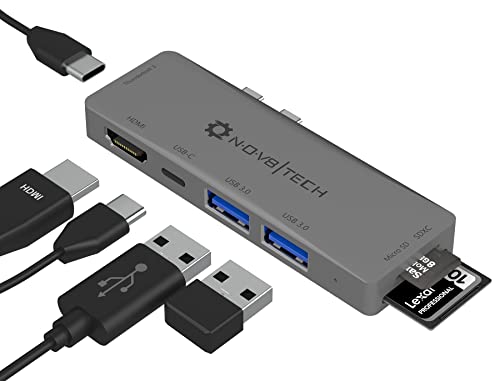 NOV8Tech USB C Hub Adapters for MacBook Air Pro 13 15 inch M1 2022 / 2021-2018 Space Gray MacBook Air USB Adapter Dongle ، 4K HDMI ، 100W PD ، 40Gbps TB3 5K 60Hz ، USB-C ، 2 USB 3.0 وقارئات بطاقات SD / Micro NOV8Tech USB C Hub Adapters for MacBook Air Pro 13 15 inch M1 2022 / 2021-2018 Space Gray MacBook Air USB Adapter Dongle ، 4K HDMI ، 100W PD ، 40Gbps TB3 5K 60Hz ، USB-C ، 2 USB 3.0 وقارئات بطاقات SD / Micro