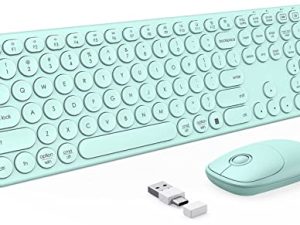 ماوس ولوحة مفاتيح لاسلكي من PEIOUS ، USB وماوس من نوع C لطيف لوحة مفاتيح لاسلكية وماوس ، لوحة مفاتيح لاسلكية بمفتاح مستدير كامل الحجم لنظام التشغيل Mac ، Windows 7/8/10 ، Chrome OS ، كمبيوتر محمول ، كمبيوتر (أخضر نعناعي)