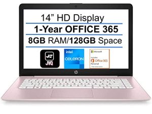 2022 أحدث كمبيوتر محمول HP Stream 14 بوصة عالي الدقة ، Intel Celeron N4000 (حتى 2.6 جيجاهرتز) ، ذاكرة وصول عشوائي 8 جيجابايت ، مساحة 128 جيجابايت (64 جيجابايت eMMC + بطاقة 64 جيجابايت) ، مكتب 365 لمدة عام واحد ، WiFi ، HDMI ، USB ، كاميرا ويب ، بلوتوث ، Windows 10S ، وردي + لوحة ماوس JVQ