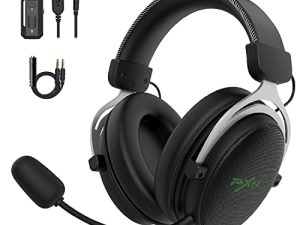 سماعة الألعاب السلكية PXN ، سماعات ألعاب للكمبيوتر الشخصي مع 3.5 ملم / USB ، 7.1 صوت ستيريو محيطي ووسادات أذن ميموري فوم ، إطار ألومنيوم متين ، ميكروفون قابل للفصل للكمبيوتر الشخصي ، ماك ، PS4 ، PS5 ، الهاتف - فضي