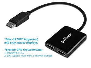 gofanco DisplayPort to 2 HDMI MST Hub - DisplayPort 1.2 إلى 2 HDMI Multi Stream Transport Hub ، Multi Monitor Splitter ، لأجهزة الكمبيوتر التي تعمل بنظام Windows ، متوافق مع Eyefinity ، وليس متوافق مع نظام التشغيل Mac OS (DPMST2HDMI)