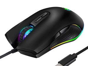 ماوس ألعاب HXMJ RGB LED ، منفذ USB سلكي لأجهزة Apple MacBook أو الكمبيوتر أو أجهزة الكمبيوتر المحمولة مع منفذ Type C