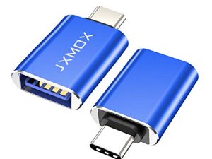 محول JXMOX USB C إلى USB [عبوتين] ، محول Thunderbolt 3 إلى USB 3.0 OTG متوافق مع MacBook Pro ، Chromebook ، Pixelbook ، Microsoft Surface Go ، Galaxy S8 S9 S10 S20 Plus ، Note 8 9 ، Pixel 2 3 (أزرق)