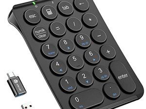 iClever Number Pad، 2.4G USB Keypad، Numpad with USB-C Rechargeable، Metal Built، Ultra Slim، 22 Round Keys، Wireless Number Pad for Financing Accounting، Laptop، Mac، iMac، Notebook، PC Desktop