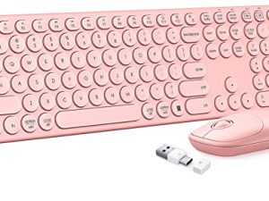 لوحة مفاتيح لاسلكية وماوس ، Seenda USB / Type C وماوس لاسلكي ولوحة مفاتيح لنظامي التشغيل Mac و Windows ، USB C كامل الحجم مفتاح دائري لطيف لوحة المفاتيح لنظام التشغيل Mac ، Windows 7/8/10 ، الكمبيوتر المحمول ، الكمبيوتر (وردي)