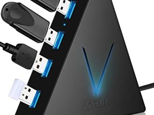 JoyReken 4-Port USB 3.0 Hub، FlyingVHUB Vertical Data USB Hub with 2 ft Extended Cable، for Mac، PC، Xbox One، PS4، PS5، iMac، Surface Pro، XPS، Laptop، Desktop، Flash Drive، Mobile HDD