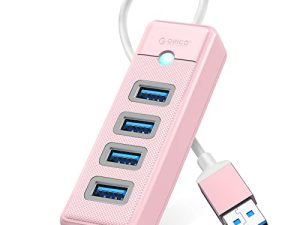 ORICO 4 منافذ USB HUB 3.0 ، مقسم USB لأجهزة الكمبيوتر المحمول مع كابل 0.5 قدم ، موسع منفذ USB متعدد ، نقل بيانات سريع متوافق مع نظام التشغيل Mac OS 10.X وما فوق ، Linux ، Android-Pink
