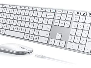 لوحة مفاتيح بلوتوث لاسلكية وماوس (USB + Dual BT) ، لوحة مفاتيح وماوس نحيف قابل لإعادة الشحن من Seenda ، متوافق مع Win 7/8/10 ، MacBook Pro / Air ، iPad ، الجهاز اللوحي - أبيض فضي