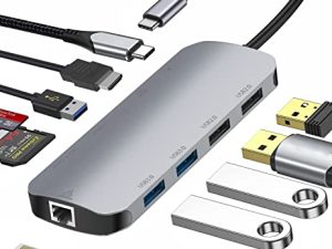 محول USB C Hub متعدد المنافذ 10 في 1 ، محطة إرساء USB C مع 4K HDMI / 100 وات توصيل الطاقة / 5 منافذ USB / MicroSD / TF / 1 جيجابت في الثانية إيثرنت لأجهزة MacBook و Dell XPS والمزيد من الأجهزة من النوع C.