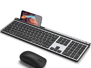 لوحة مفاتيح لاسلكية وماوس كومبو ، CHESONA Bluetooth قابلة للشحن كامل الحجم متعدد الأجهزة (Bluetooth 5.0 + 3.0 + 2.4G) لوحة مفاتيح لاسلكية وماوس كومبو لنظام التشغيل Mac OS / iOS / Windows / Android (فضي أسود)