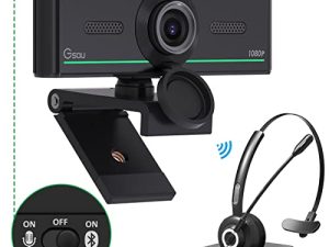 Gsou 1080P كاميرا ويب بلوتوث مع سماعة رأس بلوتوث ، كاميرا ويب عالية الدقة USB كاميرا ويب مع ميكروفون ، التوصيل والتشغيل ، كاميرا ويب متدفقة لتكبير لقاء فرق Skype Facetime ، كمبيوتر كمبيوتر Mac المحمول المكتبي