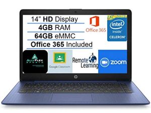 أحدث كمبيوتر محمول HP Stream 14 بوصة HD SVA ، معالج Intel Celeron N4000 ، ذاكرة وصول عشوائي 4 جيجابايت ، ذاكرة فلاش eMMC بسعة 64 جيجابايت ، مكتب 365 لمدة عام واحد ، HDMI ، بلوتوث ، Windows 10 ، أزرق ، AllyFlex MP ، جاهز للفصل الدراسي عبر الإنترنت
