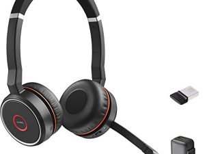 Jabra Evolve 75 Bluetooth Headset UC Bundle ، إلغاء بيئي نشط - شاحن حائط ، USB Dongle - متوافق مع تطبيقات الصوت والفيديو - تكبير ، Webex ، Meet ، الهواتف الذكية ، الهواتف الذكية ، Mac