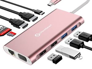 محطة الإرساء ، محطة إرساء UtechSmart مزدوجة الشاشة ثلاثية العرض ، محول USB C مع 2 HDMI ، VGA ، منفذ PD 3.0 ، قارئ بطاقات SD TF ، 4 منافذ USB USB-C Dock متوافق مع MacBook ، كمبيوتر محمول USBC آخر