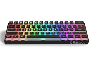 Ractous RTK61P 60٪ لوحة مفاتيح الألعاب الميكانيكية RGB بإضاءة خلفية PBT Pudding keycaps 61key لوحة مفاتيح سلكية فائقة الصغر قابلة للبرمجة لأجهزة الكمبيوتر / أجهزة Mac ، مفتاح أسود بصري Gateron قابل للتبديل السريع (أسود)