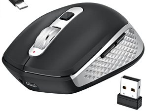 ماوس FENIFOX بلوتوث قابل لإعادة الشحن - جهاز استقبال USB لاسلكي مريح صامت لأجهزة متعددة ماوس لاسلكي يعمل بالبلوتوث لأجهزة الكمبيوتر المحمول وأجهزة الكمبيوتر اللوحية التي تعمل بنظام Windows Mac - أسود فضي