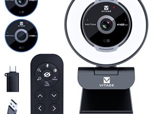 كاميرا ويب VITADE زوومابلي مع جهاز تحكم عن بعد ، كاميرا ويب دفق 1080P 60 إطارًا في الثانية مع مصباح حلقي وميكروفون ، كاميرا ويب Pro USB مع زووم رقمي 5X بغطاء خصوصية مدمج لتكبير / تصغير / فرق سكايب / كمبيوتر شخصي / كمبيوتر محمول / ماك