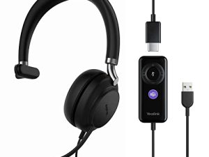 Yealink USB Headset UH38 ، سلكية Softphone Headset Teams معتمدة مع ميكروفون ، عناصر تحكم خطية مدمجة في Bluetooth ، متصلة بجهاز الكمبيوتر / الكمبيوتر المحمول / Mac / الكمبيوتر اللوحي / الهاتف الخلوي (أذن واحدة (أحادية) ، USB-A)