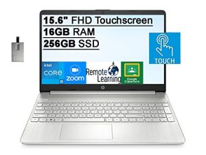 2022 HP 15.6 "FHD Touchscreen Laptop، Intel Core i5-1135G7 RAM، 16GB DDR4 RAM، 256GB SSD، Intel Iris Xe Graphics، HD Webcam، HD Audio، HDMI، Windows 11، Silver، 32GB SnowBell USB Card