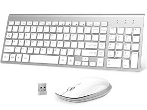 لوحة مفاتيح لاسلكية وماوس - FENIFOX USB Slim 2.4G لوحة مفاتيح لاسلكية وماوس كومبو حجم كامل مدمج ومريح مع لوحة أرقام لأجهزة الكمبيوتر المحمول والكمبيوتر Windows mac- فضي أبيض