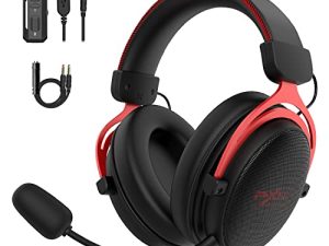 سماعة الألعاب السلكية PXN ، سماعات ألعاب الكمبيوتر مع 3.5 ملم / USB ، 7.1 صوت ستيريو محيطي ووسادات أذن من إسفنج الذاكرة ، إطار ألومنيوم متين ، ميكروفون قابل للفصل للكمبيوتر الشخصي ، ماك ، PS4 ، PS5 ، الهاتف - أحمر