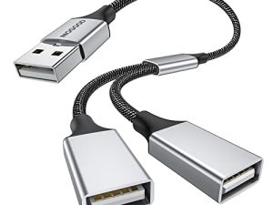 USB Splitter Cable MOGOOD USB y Splitter محول ثنائي USB 2.0 لتمديد سلك الطاقة للشحن / نقل البيانات ثنائي منفذ USB مزدوج موسع موزع محول إضافي متعدد المنافذ لتقسيم البيانات لأجهزة الكمبيوتر المحمول / Mac / السيارة