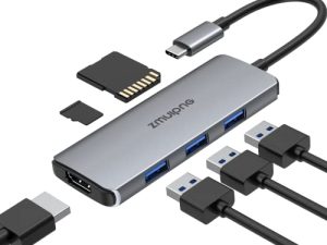 محول USB C Hub لأجهزة MacBook Air و USB C HDMI Dongle لجهاز MacBook Pro و 6 في 1 USBC HDMI متعدد المنافذ محول Mac مع 4K HDMI و 3 USB 3.0 و SD / TF لأجهزة Dell XPS و HP و Surface وأجهزة أخرى من النوع C