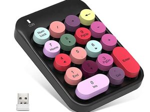 لوحة أرقام لاسلكية من Alkem 2.4 جيجاهرتز لوحة مفاتيح رقمية لاسلكية بتصميم عتيق أغطية مفاتيح مستديرة ذات 18 مفتاحًا لوحة مفاتيح رقمية محمولة مع مستقبل USB لأجهزة الكمبيوتر المحمول والكمبيوتر المحمول والسطح و Mac والوسادة (أسود)