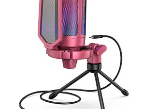 ميكروفون FIFINE AmpliGame PC لبث الألعاب عبر منفذ USB ، ميكروفون سطح المكتب RGB للكمبيوتر / Mac / PS4 / PS5 ، بودكاست ، التسجيل ، TikTok ، دردشة الألعاب ، ميكروفون مكثف مع مرشح Pop ، حامل للصدمات - أحمر