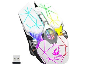 ماوس ألعاب لاسلكي يعمل بالبلوتوث قابل لإعادة الشحن مزود بـ 7 أزرار بألوان قوس قزح RGB بإضاءة خلفية متعددة الألوان 3 نقاط في البوصة قابلة للتعديل ومقبض مريح ونقر فوق وضع توفير الطاقة للكمبيوتر الشخصي Mac Gamer Officer (StarWhite)