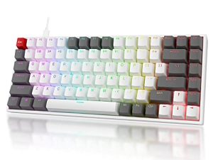 لوحة مفاتيح الألعاب الميكانيكية RedThunder K84 ، 75٪ لوحة مفاتيح صغيرة فائقة الصغر TKL ، مفاتيح حمراء صامتة قابلة للتبديل السريع RGB لأجهزة الكمبيوتر / MAC / PS4 / PS5 / XBOX Gamer (رمادي / أبيض)