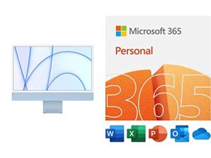 Apple 2021 iMac (24 بوصة ، شريحة M1 مع وحدة معالجة مركزية 8 أنوية ووحدة معالجة رسومات 7 أنوية ، وذاكرة وصول عشوائي 8 جيجابايت ، و 256 جيجابايت) - أزرق ، مع عائلة Microsoft 365 | اشتراك لمدة 12 شهرًا | تنزيل جهاز الكمبيوتر / جهاز Mac