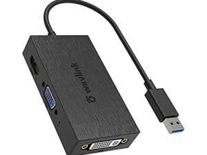 WAVLINK USB3.0 Dual 2K Display Adapter ، USB إلى HDMI / VGA / DVI-D محول شاشات متعددة خارجية ، محول فيديو DisplayLink ، محطة إرساء للكمبيوتر المحمول لنظام التشغيل Windows Mac Ubuntu Android Chrome OS