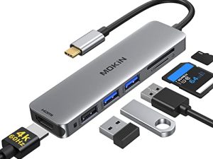 محول USB C لجهاز MacBook ، محول 6 في 1 MacBook Pro USB C Hub محول HDMI Mac Dongle متعدد المنافذ ، USB-C إلى HDMI (4K 60Hz) ، SD / TF و 3 منافذ USB