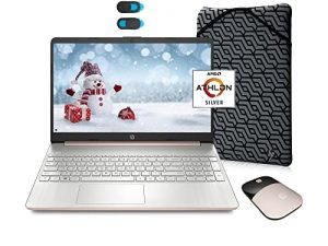 كمبيوتر محمول 2021 HP 15.6 بوصة عالي الدقة ، AMD Athlon Silver N3050U ، ذاكرة وصول عشوائي 4 جيجابايت ، 128 جيجابايت SSD ، HDMI ، USB-C ، كاميرا ويب ، Windows 10 S مع Office 365 لمدة عام واحد ، ماوس ، حافظة + ملحق YSC (ذهبي وردي)