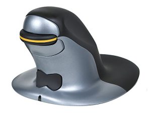 Posturite Penguin Ambidextrous Wireless Ergonomic Mouse قابل لإعادة الشحن ، يخفف من RSI ، سهل الانزلاق ، تصميم عمودي ، كمبيوتر شخصي ومتوافق مع Apple Mac (أسود / فضي ، الحجم: صغير)