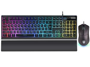 لوحة مفاتيح ألعاب RGB وماوس كومبو ، لوحة مفاتيح ألعاب RGB ذات إحساس ميكانيكي مع مسند معصم مريح قابل للفصل ، ماوس ألعاب قابل للبرمجة 7200 نقطة في البوصة RGB لأجهزة الكمبيوتر التي تعمل بنظام Windows PC / مكتب / الألعاب / Xbox / PS4