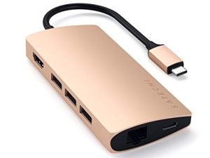 Satechi USB C Hub محول متعدد المنافذ V2 - 4K HDMI (60 هرتز) ، شحن 60 واط USB C ، GbE ، قارئ بطاقات SD / Micro ، USB 3.0 - لـ 2022 MacBook Pro / Air M2 ، 2021 MacBook Pro ، 2020 MacBook Pro / Air M1 (ذهبي )