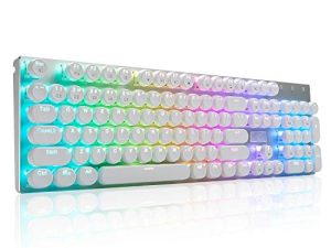 HUO JI E-Yooso Z-88 لوحة مفاتيح ألعاب ميكانيكية على شكل آلة كاتبة USB سلكية ، إضاءة خلفية RGB قابلة للبرمجة ، مفاتيح زرقاء - Clicky ، مدعومة بالبرامج ، Retro 104 مفاتيح لأجهزة Mac ، PC ، أبيض