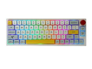 EPOMAKER TH66 65٪ Hot Swappable RGB 2.4Ghz / Bluetooth 5.0 / لوحة مفاتيح ميكانيكية سلكية مع أغطية مفاتيح MDA PBT ، بطارية طويلة الأمد 2200mAh ، مقبض تحكم لجهاز Mac / Win (Gateron Pro أسود مع حافظة بيضاء)