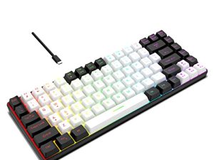 لوحة مفاتيح سلكية للألعاب 7KEYS ، لوحة مفاتيح TKL هادئة ، 84 Keys Ultra Portable ، 11 نوعًا بإضاءة خلفية RGB وشعور ميكانيكي ، كابل من النوع C قابل للفصل ومستقر ، لجهاز كمبيوتر سطح المكتب ، كمبيوتر محمول Mac تخطيط