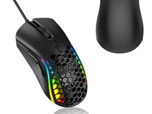 ماوس ألعاب RaceGT RGB سلكي بغطاء خلفي قابل للفصل ， 13 وضعًا للإضاءة الخلفية ، 7 أوضاع قابلة للتعديل حتى 7200 نقطة في البوصة ، غلاف قرص العسل المريح لنظام التشغيل Windows / PC / Mac / الكمبيوتر المحمول