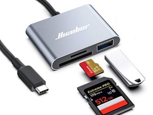 قارئ بطاقات Hicober USB C إلى SD ، قارئ بطاقة ذاكرة Micro SD ، مهايئ قارئ بطاقات من النوع C إلى SD سعة 2 تيرابايت لكاميرا MacBook ، Android ، و Windows ، Linux ، وأجهزة أخرى من النوع C - رمادي فضاء
