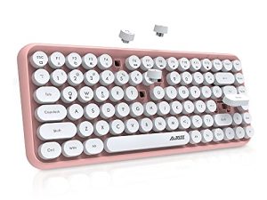 NACODEX 84-Key Pink Wireless Bluetooth Keyboard with Cute Retro Round Keycaps ، لوحة مفاتيح مريحة للآلة الكاتبة متوافقة مع نظام التشغيل Android Windows iOS للوحة المفاتيح المنزلية والمكتبية